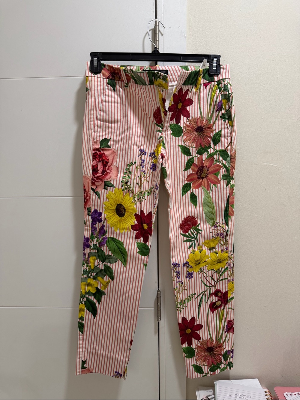 Zara Woman Pink Stripe Floral Waistband Pants